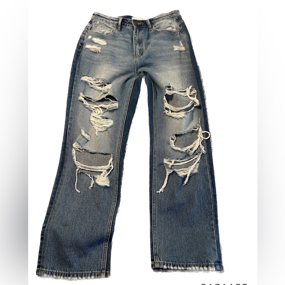 Vervet 90s Distressed Wide/straight leg jeans in medium wash. NWOT